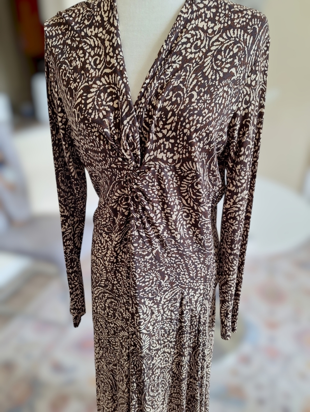 Primark Brown & Cream Twist-Front Long Sleeve Maxi Dress Size XL